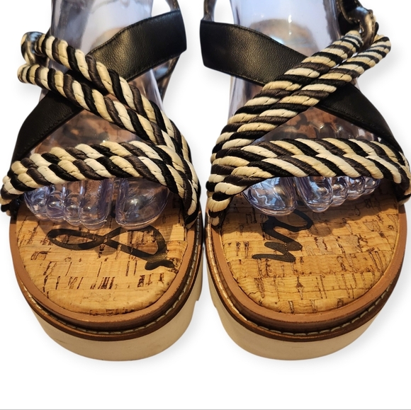 SAM EDELMAN LEATHER AND CORD PLATFORM SALDALS SZ 9.5 - Picture 3 of 9